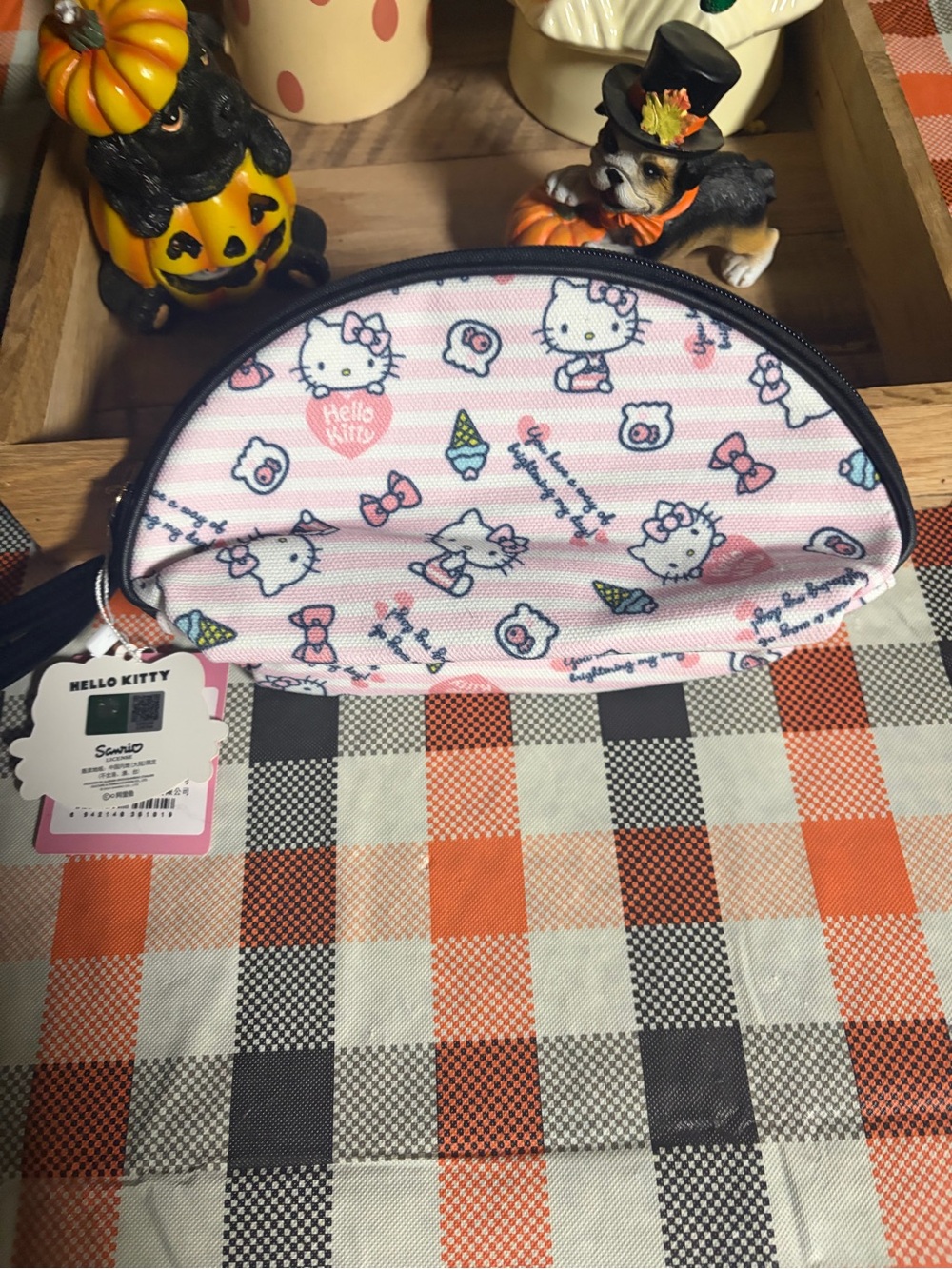 Sanrio Hello Kitty Pink and Navy Half-Moon Cosmetic Pouch